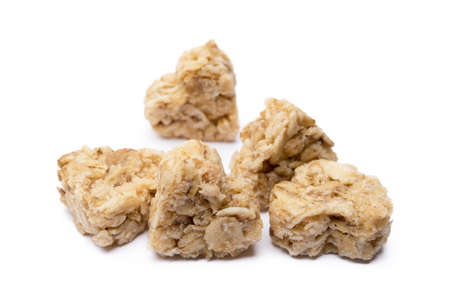 Oatmeal heart dessert isolated on white backgroundの写真素材