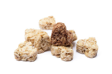 Oatmeal heart dessert isolated on white backgroundの写真素材