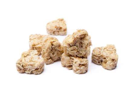 Oatmeal heart dessert isolated on white backgroundの写真素材