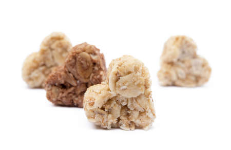 Oatmeal heart dessert isolated on white backgroundの写真素材