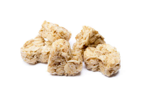 Oatmeal heart dessert isolated on white backgroundの写真素材