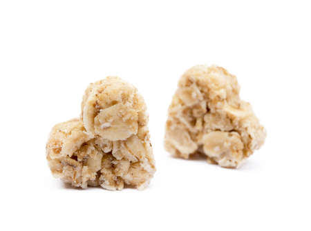 Oatmeal heart dessert isolated on white backgroundの写真素材