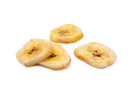 Dried sliced ??banana isolated on white backgroundの写真素材