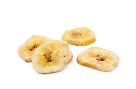 Dried sliced ??banana isolated on white backgroundの写真素材