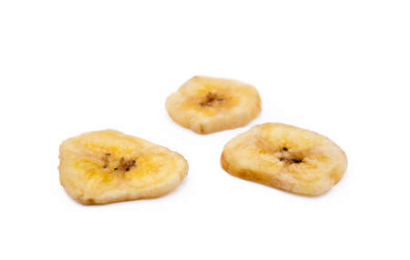 Dried sliced ??banana isolated on white backgroundの写真素材