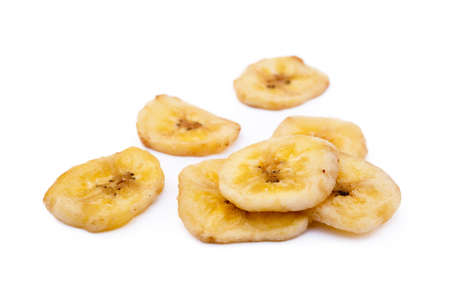 Dried sliced ??banana isolated on white backgroundの写真素材