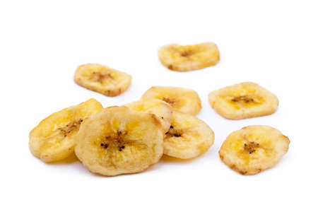 Dried banana isolated on white backgroundの写真素材