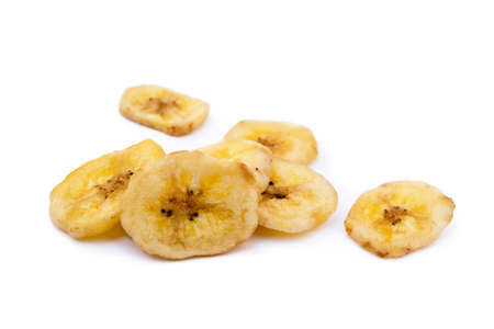 Dried banana isolated on white backgroundの写真素材
