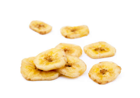 Dried banana isolated on white backgroundの写真素材