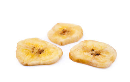 Dried banana isolated on white backgroundの写真素材