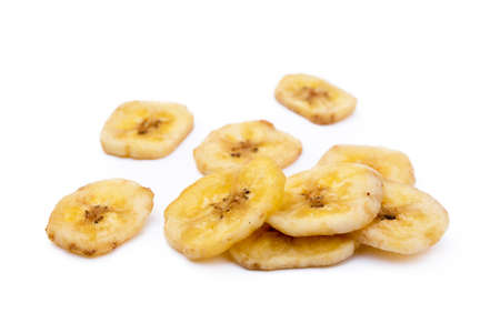 Dried banana isolated on white backgroundの写真素材