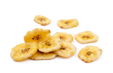 Dried banana isolated on white backgroundの写真素材