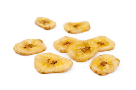 Dried banana isolated on white backgroundの写真素材
