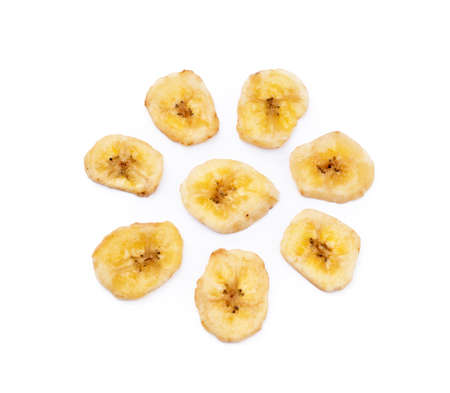 Dried banana isolated on white backgroundの写真素材
