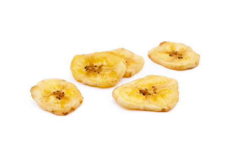 Dried banana isolated on white backgroundの写真素材