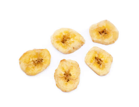 Dried banana isolated on white backgroundの写真素材