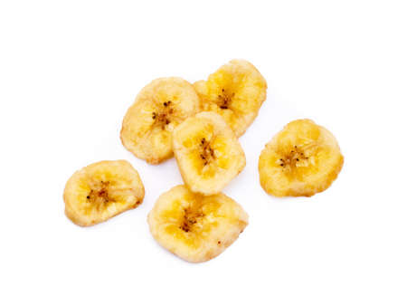 Dried banana isolated on white backgroundの写真素材