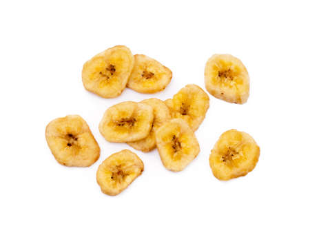 Dried banana isolated on white backgroundの写真素材
