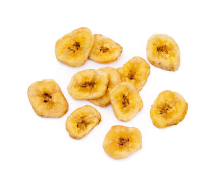 Dried banana isolated on white backgroundの写真素材