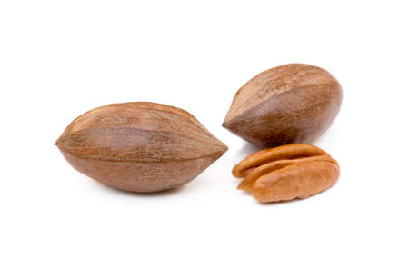 Fresh pecan nuts isolated on white backgroundの写真素材