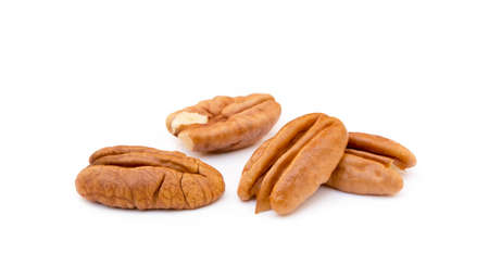 Fresh pecan nuts isolated on white backgroundの写真素材