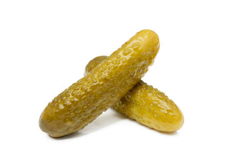 Pickled sour cucumber isolated on white backgroundの写真素材
