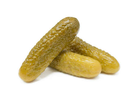 Pickled sour cucumber isolated on white backgroundの写真素材