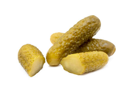 Pickled sour cucumber isolated on white backgroundの写真素材