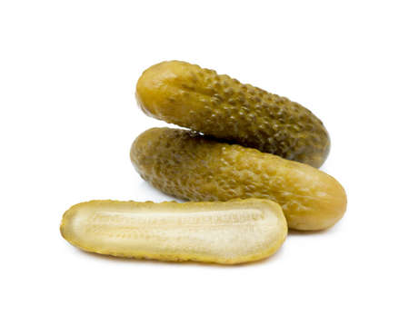 Pickled sour cucumber isolated on white backgroundの写真素材