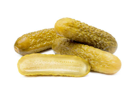 Pickled sour cucumber isolated on white backgroundの写真素材