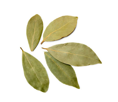 Dried bay leaf isolated on white backgroundの写真素材