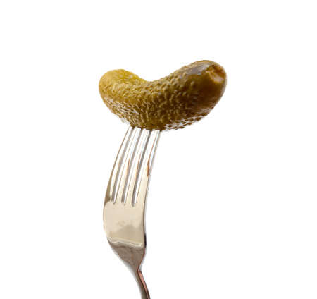 Pickled sour cucumber on a white backgroundの写真素材