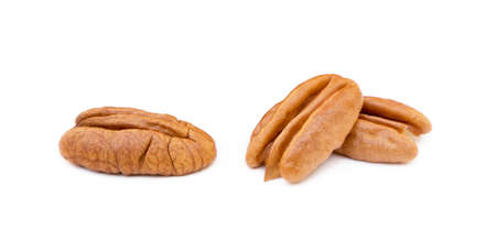 Fresh pecan nuts isolated on white backgroundの写真素材