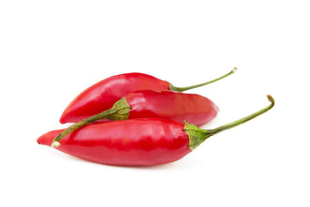 Red hot peppers isolated on white backgroundの写真素材