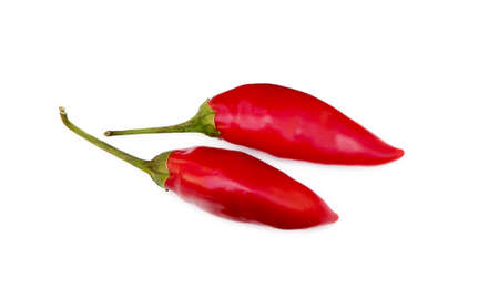 Red hot peppers isolated on white backgroundの写真素材