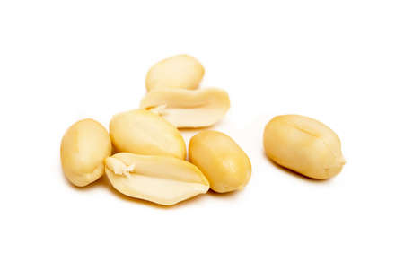 Fresh peanuts snack isolated on white backgroundの写真素材