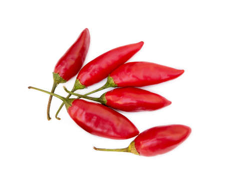 Red hot peppers isolated on white backgroundの写真素材