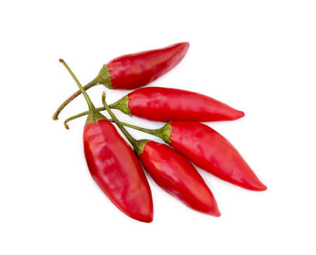 Red hot peppers isolated on white backgroundの写真素材