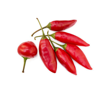 Red hot peppers isolated on white backgroundの写真素材