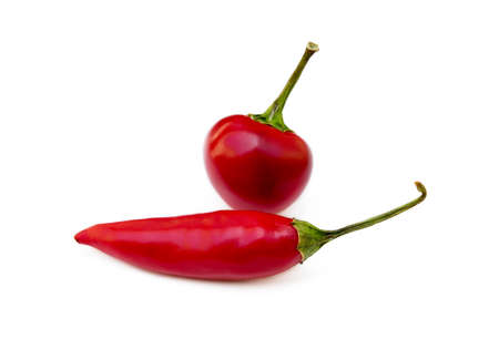 Red hot peppers isolated on white backgroundの写真素材