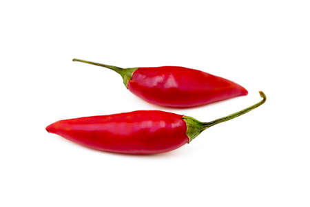 Red hot peppers isolated on white backgroundの写真素材