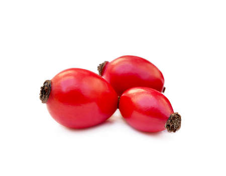 Ripe rose hip isolated on white backgroundの写真素材