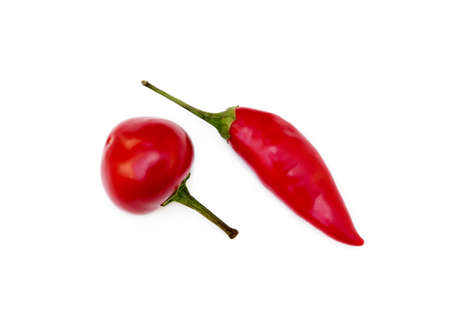 Red hot peppers isolated on white backgroundの写真素材