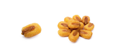 Salted roasted corn isolated on white backgroundの写真素材