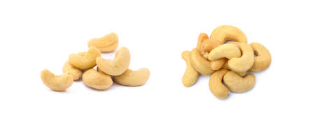 Roasted salted cashews isolated on a white backgroundの写真素材