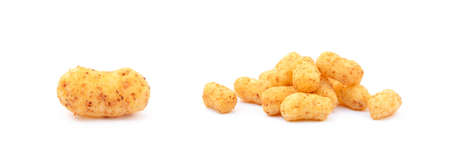 Peanut, corn puffs isolated with white backgroundの写真素材