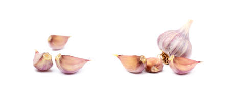 Healthy fresh garlic isolated on white backgroundの写真素材