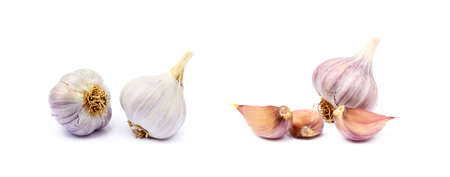 Healthy fresh garlic isolated on white backgroundの写真素材