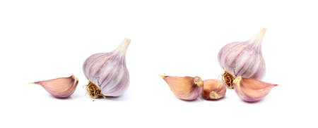 Healthy fresh garlic isolated on white backgroundの写真素材