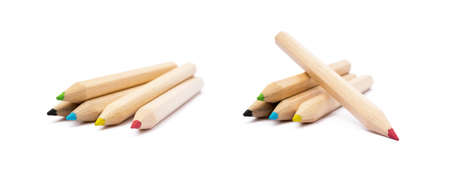 Wooden colorful ordinary pencils isolated on a white backgroundの写真素材